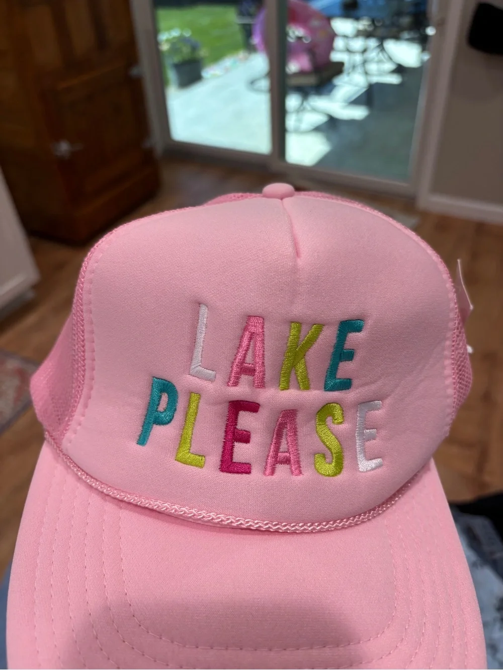 Pink 'Lake Please' Mesh Trucker Hat